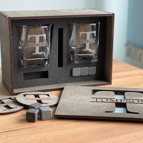 Father's Gift, Personalized Gift for Him, Bourbon Glass Set, Whiskey Glasses with Whiskey Stones, Bourbon Glasses, Engraved Whiskey Glasses