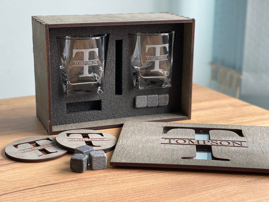 Father's Gift, Personalized Gift for Him, Bourbon Glass Set, Whiskey Glasses with Whiskey Stones, Bourbon Glasses, Engraved Whiskey Glasses