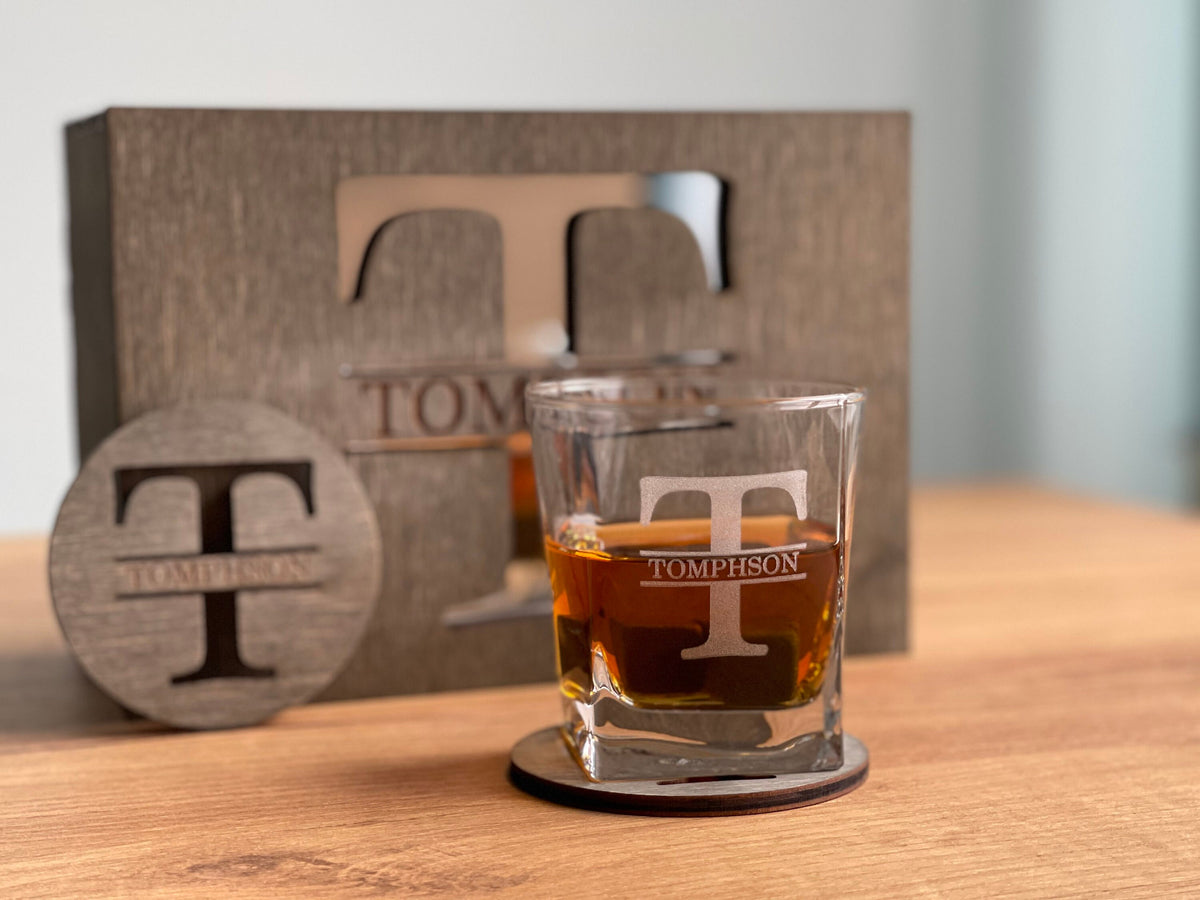 Father's Gift, Personalized Gift for Him, Bourbon Glass Set, Whiskey Glasses with Whiskey Stones, Bourbon Glasses, Engraved Whiskey Glasses