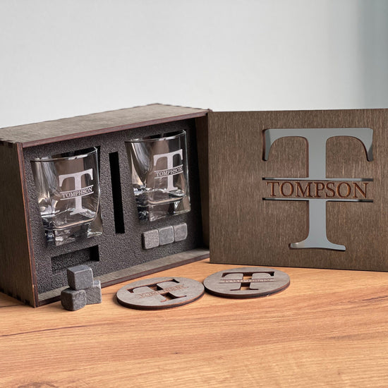 Father's Gift, Personalized Gift for Him, Bourbon Glass Set, Whiskey Glasses with Whiskey Stones, Bourbon Glasses, Engraved Whiskey Glasses