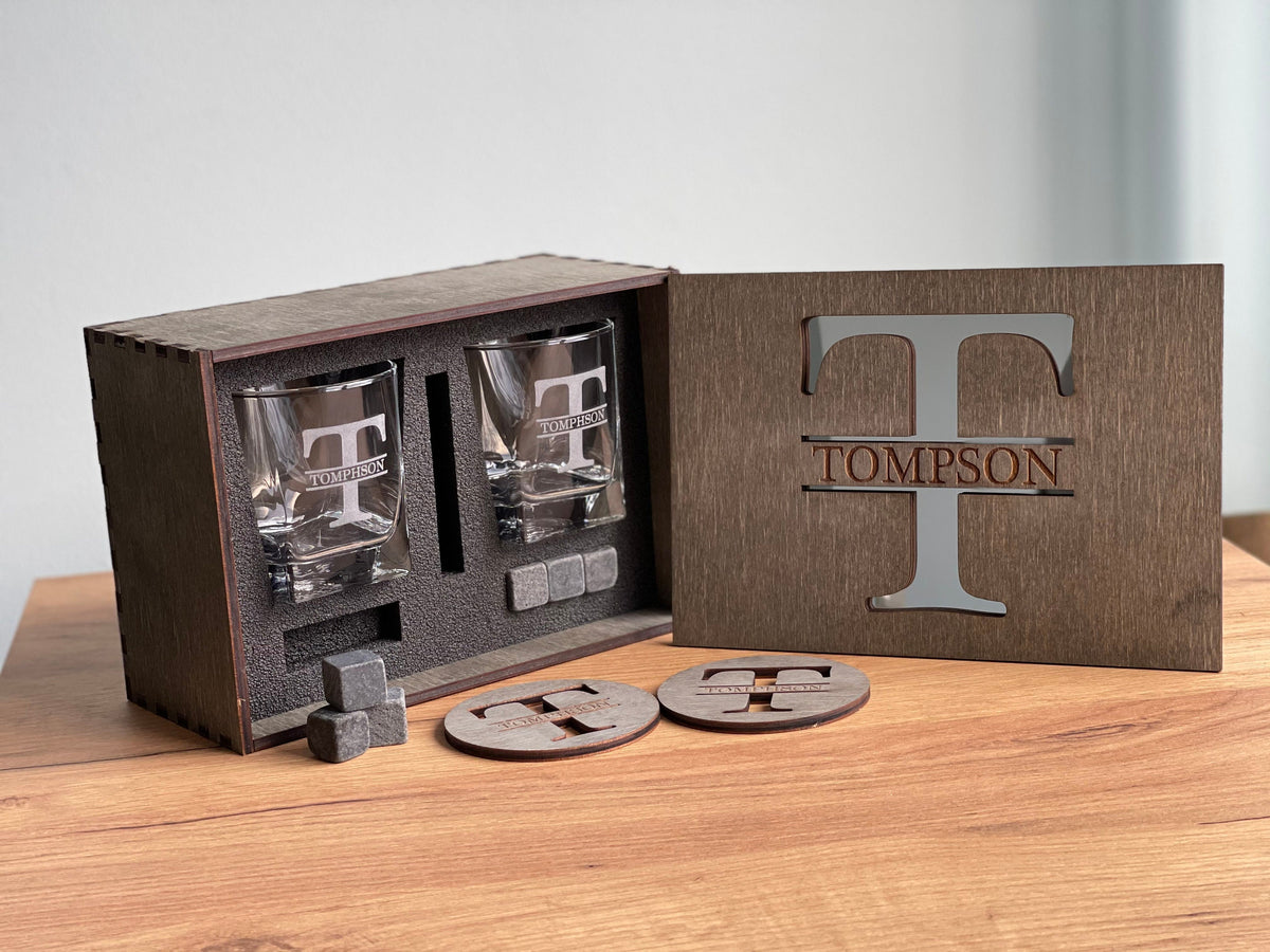Father's Gift, Personalized Gift for Him, Bourbon Glass Set, Whiskey Glasses with Whiskey Stones, Bourbon Glasses, Engraved Whiskey Glasses