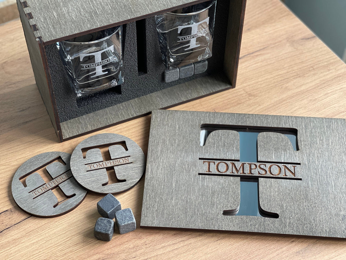 Father's Gift, Personalized Gift for Him, Bourbon Glass Set, Whiskey Glasses with Whiskey Stones, Bourbon Glasses, Engraved Whiskey Glasses