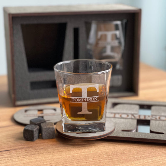 Father's Gift, Personalized Gift for Him, Bourbon Glass Set, Whiskey Glasses with Whiskey Stones, Bourbon Glasses, Engraved Whiskey Glasses