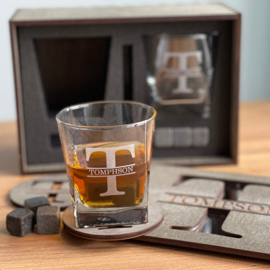 Father's Gift, Personalized Gift for Him, Bourbon Glass Set, Whiskey Glasses with Whiskey Stones, Bourbon Glasses, Engraved Whiskey Glasses