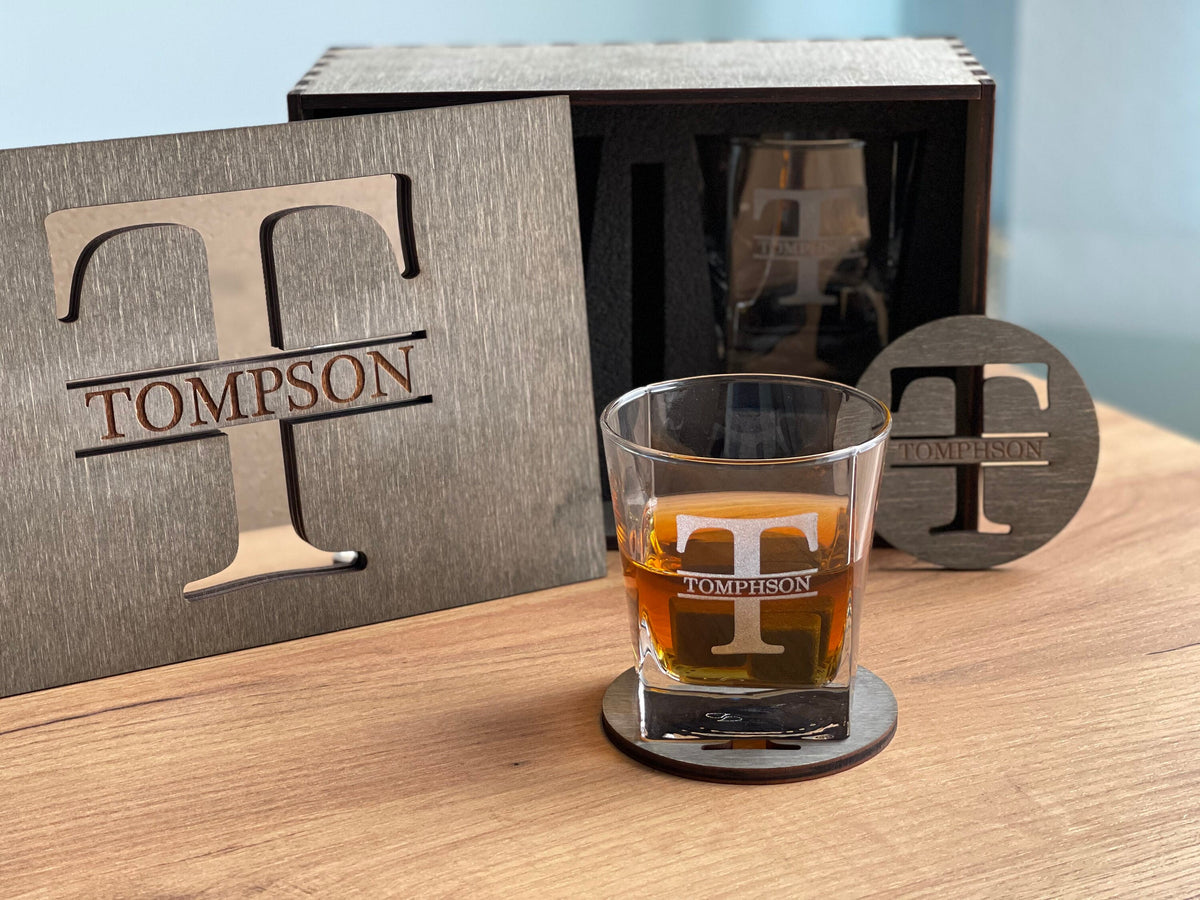 Father's Gift, Personalized Gift for Him, Bourbon Glass Set, Whiskey Glasses with Whiskey Stones, Bourbon Glasses, Engraved Whiskey Glasses