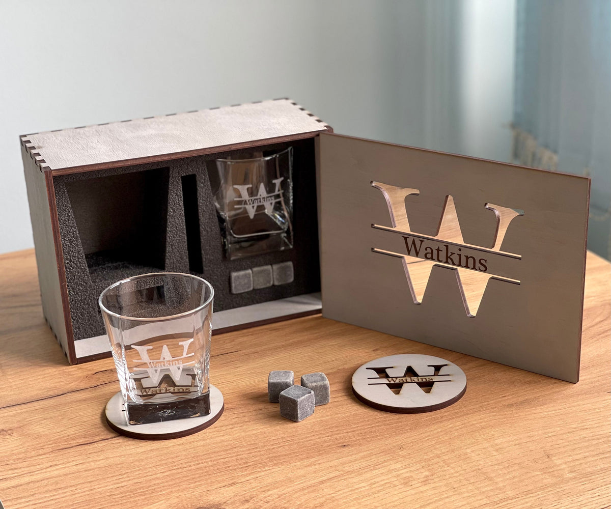 Whiskey Glasses With Whiskey Stones, Whiskey Set, Groomsmen Gift, Gift For Friend, Husband Gift, Custom Logo WhisKey Glasses, Glass Set