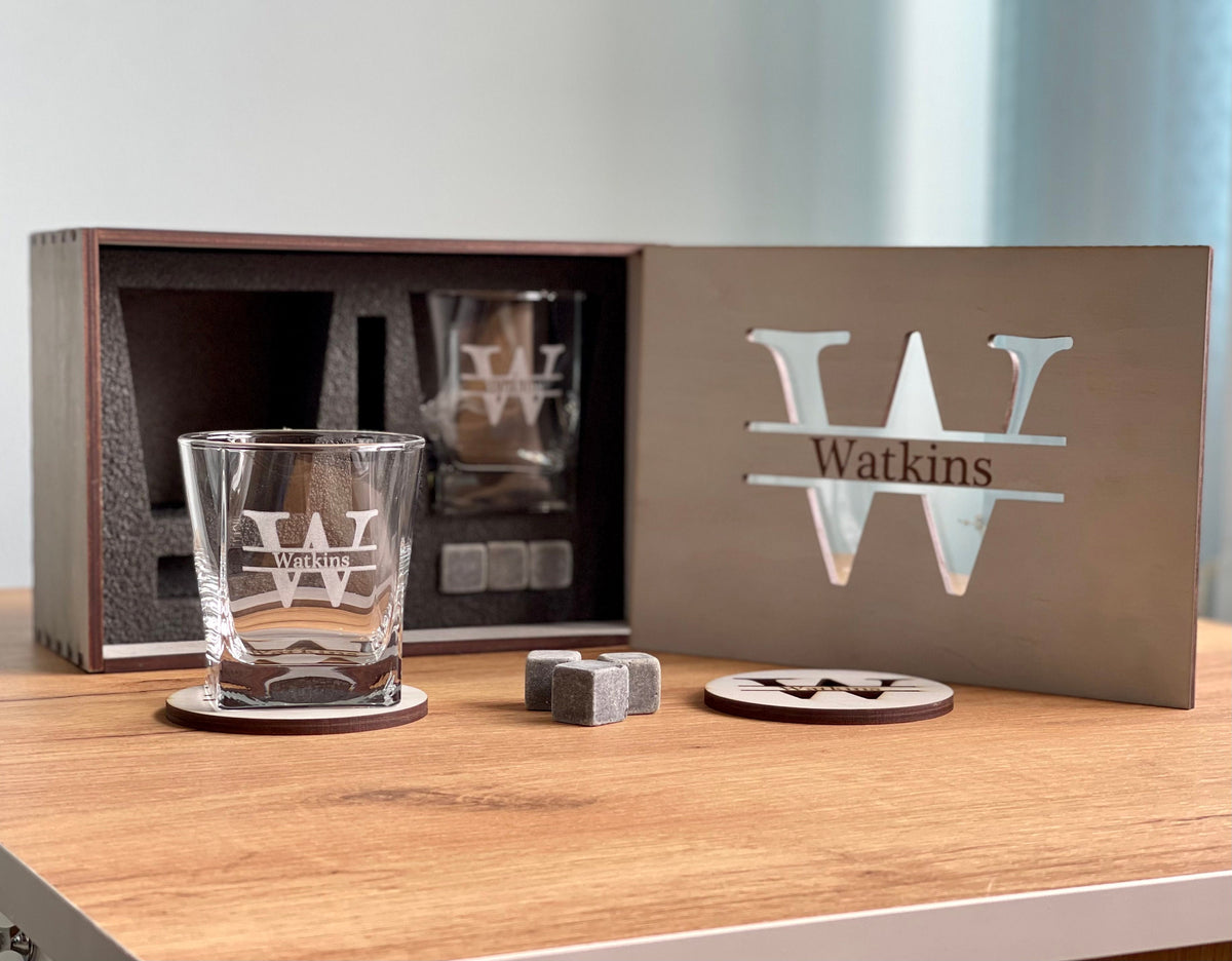 Whiskey Glasses With Whiskey Stones, Whiskey Set, Groomsmen Gift, Gift For Friend, Husband Gift, Custom Logo WhisKey Glasses, Glass Set