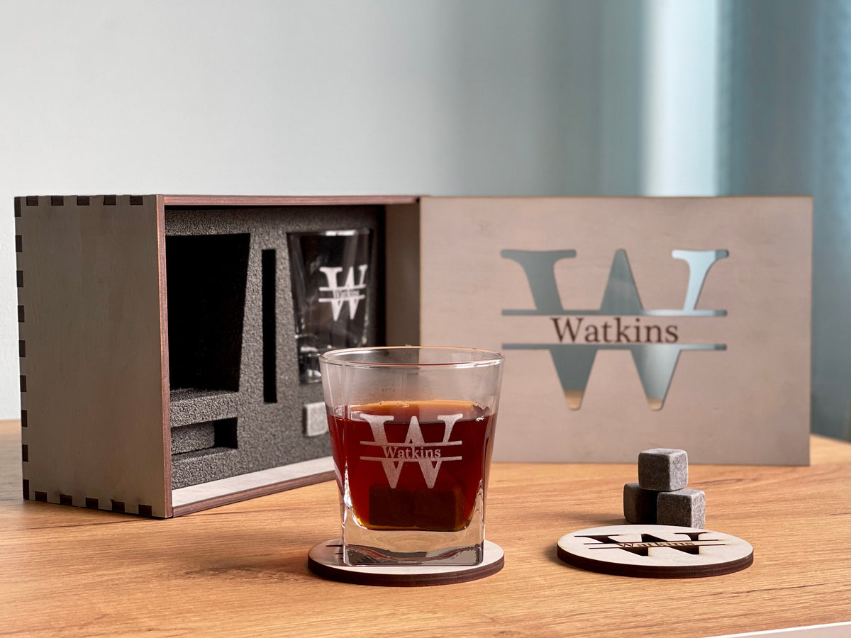 Whiskey Glasses With Whiskey Stones, Whiskey Set, Groomsmen Gift, Gift For Friend, Husband Gift, Custom Logo WhisKey Glasses, Glass Set