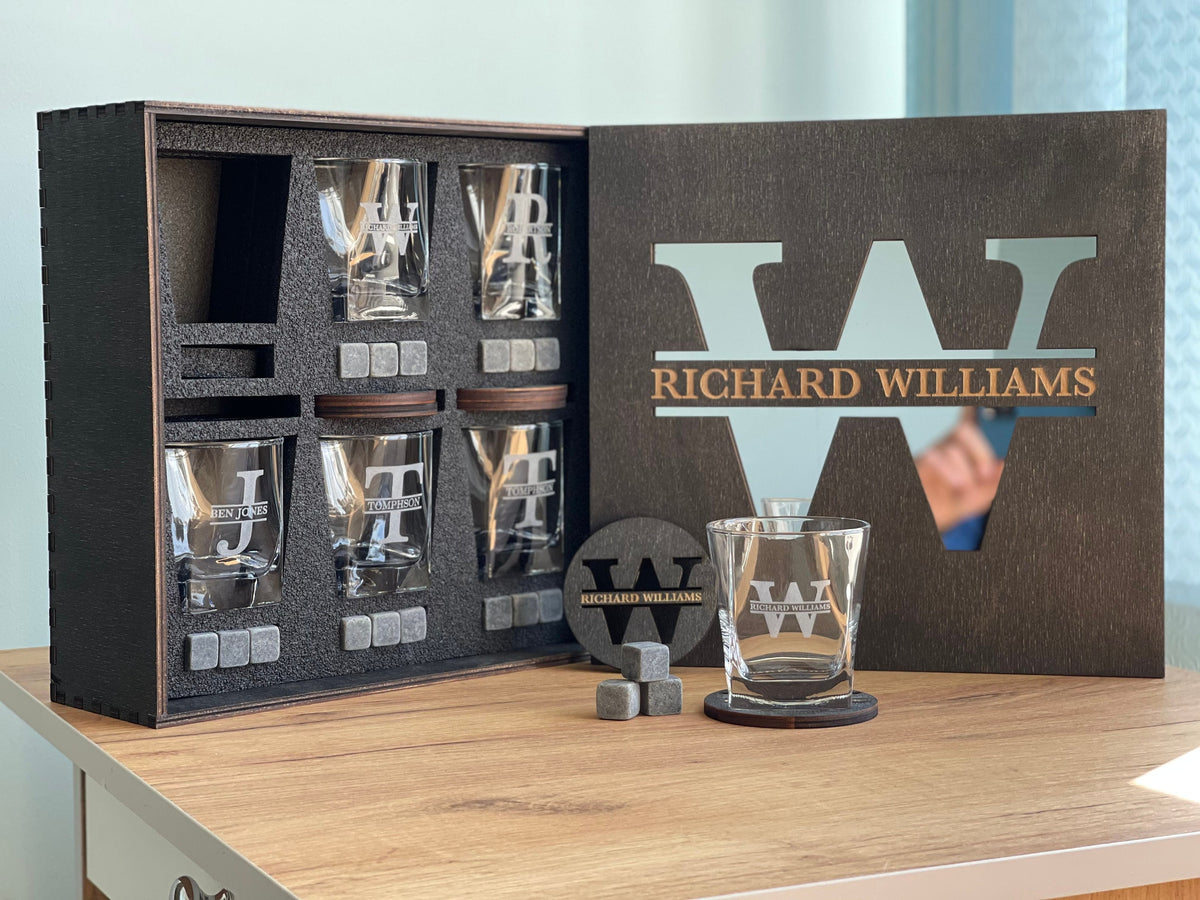 Whiskey Stones Set, Whiskey Glasses Set, Mirror Сover Personalized Gift, Father's Day Gift, Christmas Gift, Wedding Gift for Couple, Glasses