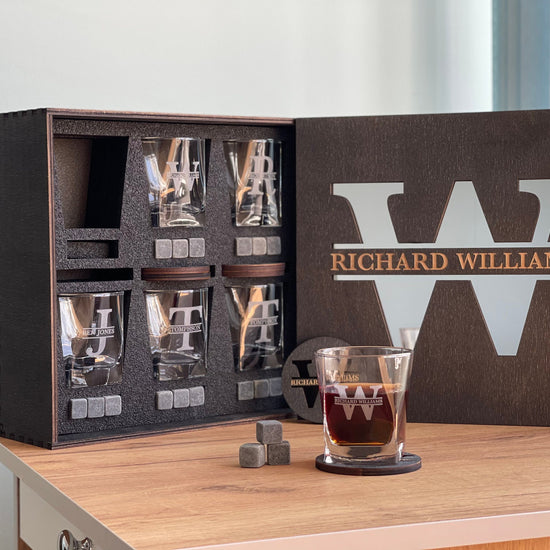 Whiskey Stones Set, Whiskey Glasses Set, Mirror Сover Personalized Gift, Father's Day Gift, Christmas Gift, Wedding Gift for Couple, Glasses