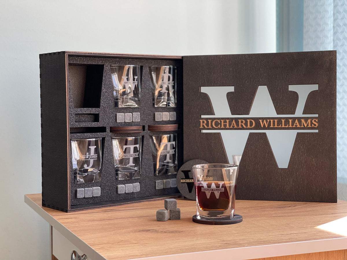 Whiskey Stones Set, Whiskey Glasses Set, Mirror Сover Personalized Gift, Father's Day Gift, Christmas Gift, Wedding Gift for Couple, Glasses