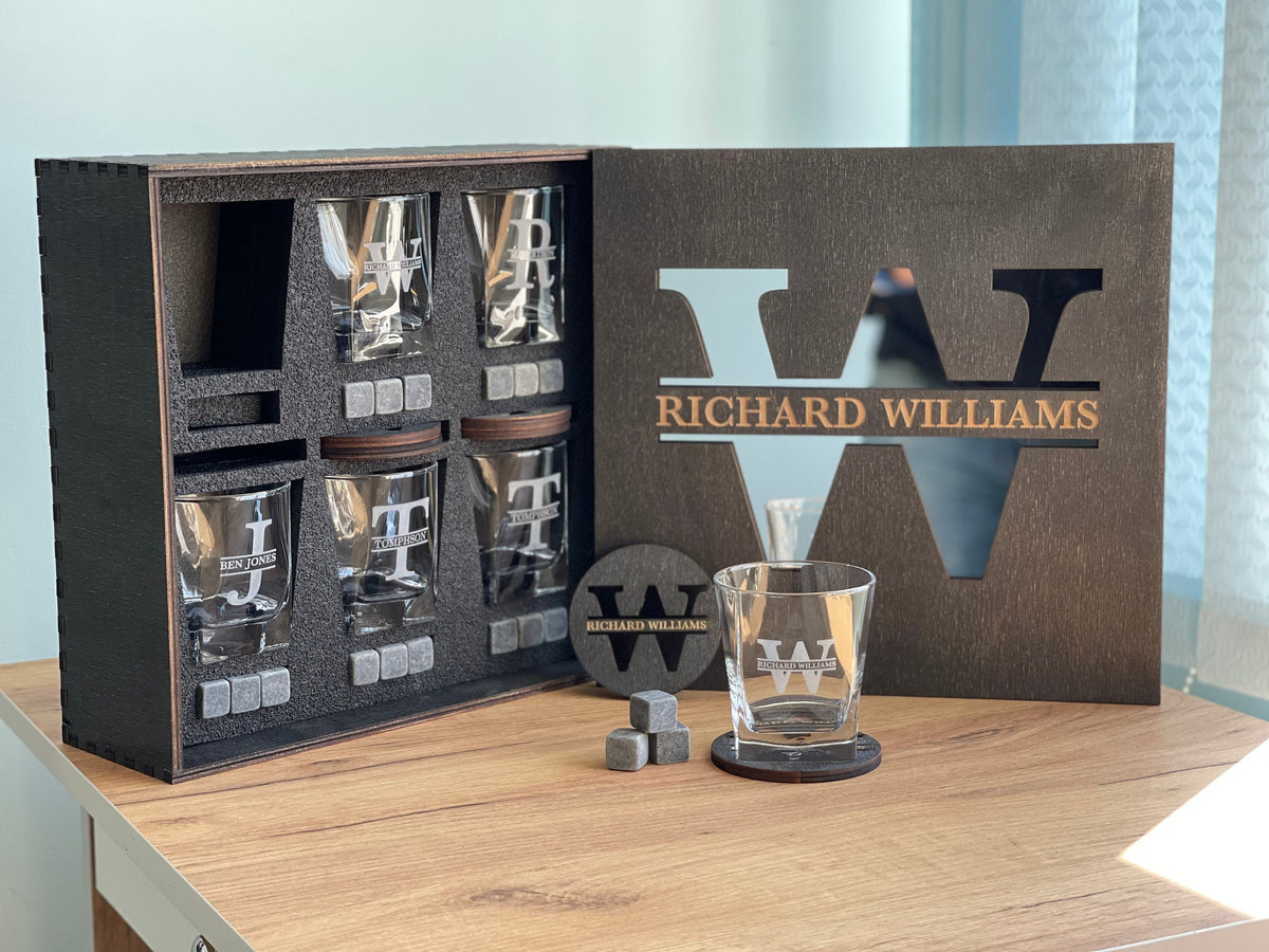 Whiskey Stones Set, Whiskey Glasses Set, Mirror Сover Personalized Gift, Father's Day Gift, Christmas Gift, Wedding Gift for Couple, Glasses
