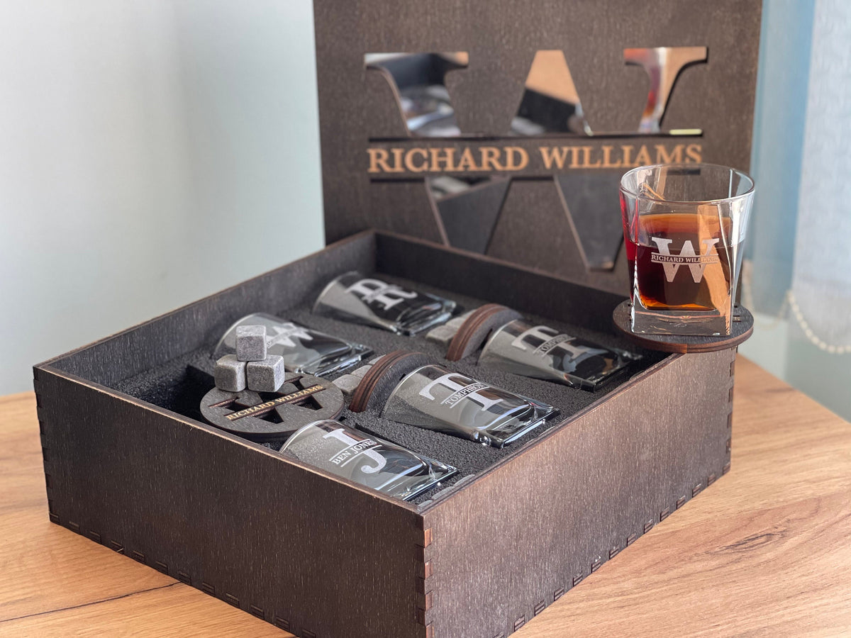 Whiskey Stones Set, Whiskey Glasses Set, Mirror Сover Personalized Gift, Father's Day Gift, Christmas Gift, Wedding Gift for Couple, Glasses