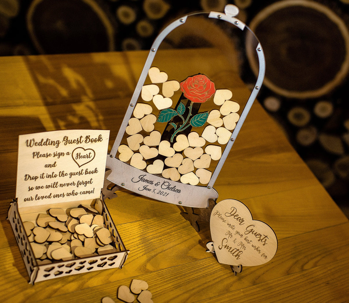 Rose in Flask / Wedding Guest Book / Hearts Guest Book / Wedding Guest Book Alternative / Sweet 16 Guest Book / Quinceanera Guest Book /