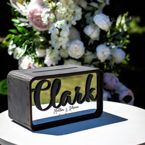 Personalized Wedding Card Box with Names and Date, Custom Wooden Money Box, Wedding Card Holder, Wedding Reception Gift Table Decor