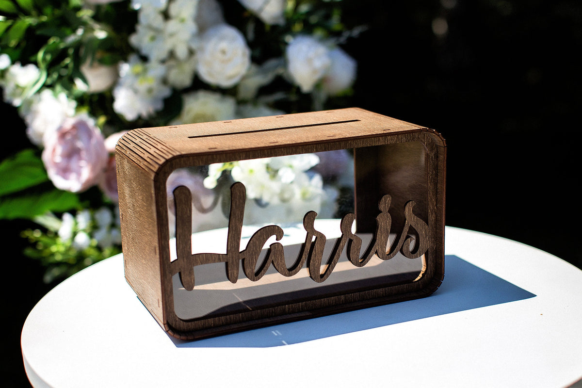 Personalized Wedding Card Box, Wooden Wedding Money Box, Custom Cash Gift Box, Wedding Envelope Box, Acrylic Card Holder