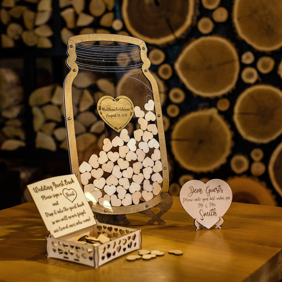 Wedding Guest Book Alternative, Mason Jar Guest Book, Hearts Sign Guest Book, Wedding Decor, Anniversary gift, Mason Jar GuestBook, Drop Box