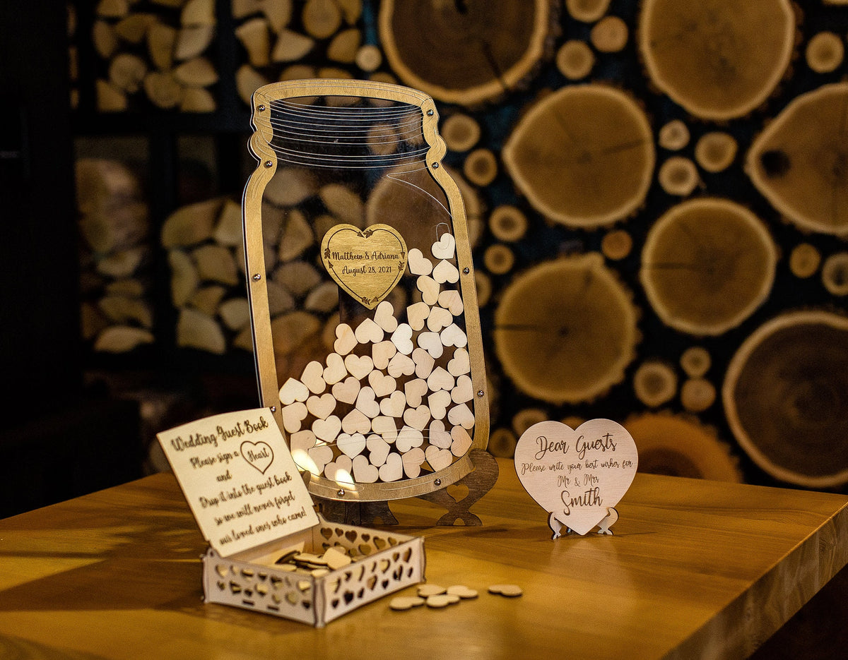 Wedding Guest Book Alternative, Mason Jar Guest Book, Hearts Sign Guest Book, Wedding Decor, Anniversary gift, Mason Jar GuestBook, Drop Box