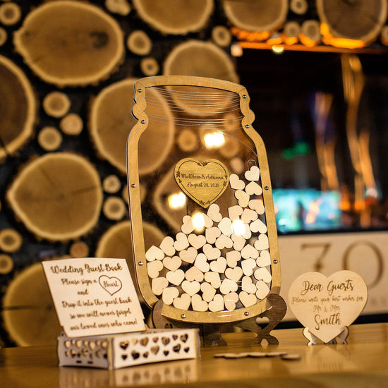 Wedding Guest Book Alternative, Mason Jar Guest Book, Hearts Sign Guest Book, Wedding Decor, Anniversary gift, Mason Jar GuestBook, Drop Box