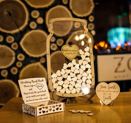 Wedding Guest Book Alternative, Mason Jar Guest Book, Hearts Sign Guest Book, Wedding Decor, Anniversary gift, Mason Jar GuestBook, Drop Box