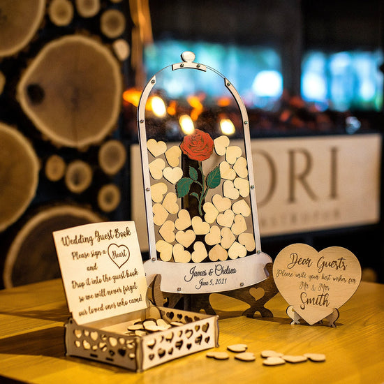Rose in Flask / Wedding Guest Book / Hearts Guest Book / Wedding Guest Book Alternative / Sweet 16 Guest Book / Quinceanera Guest Book /