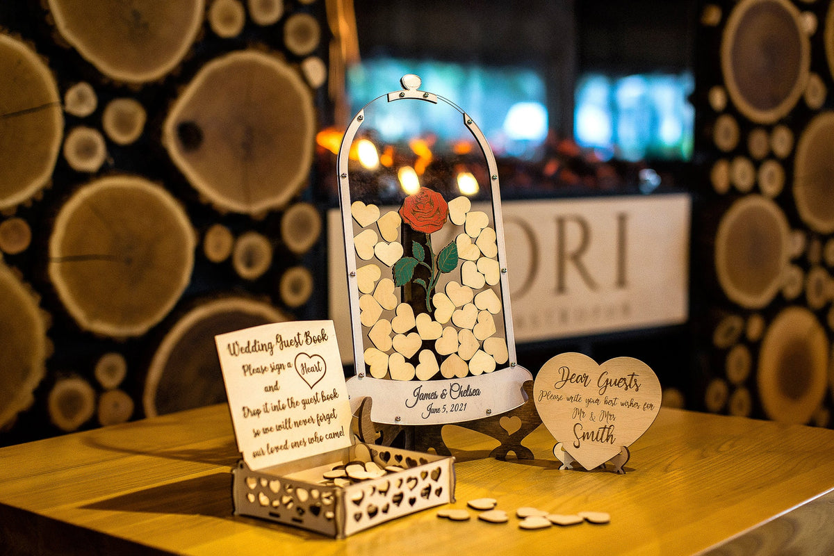 Rose in Flask / Wedding Guest Book / Hearts Guest Book / Wedding Guest Book Alternative / Sweet 16 Guest Book / Quinceanera Guest Book /
