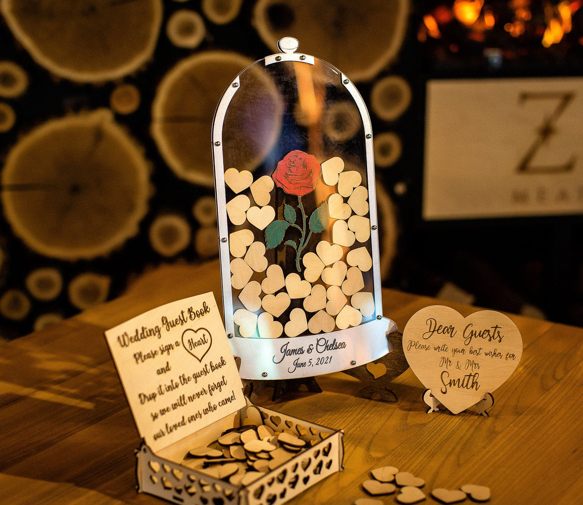 Rose in Flask / Wedding Guest Book / Hearts Guest Book / Wedding Guest Book Alternative / Sweet 16 Guest Book / Quinceanera Guest Book /
