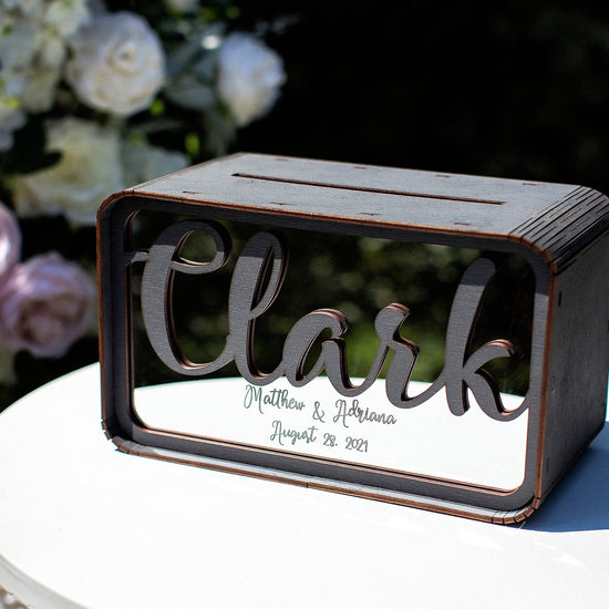 Personalized Wedding Card Box with Names and Date, Custom Wooden Money Box, Wedding Card Holder, Wedding Reception Gift Table Decor