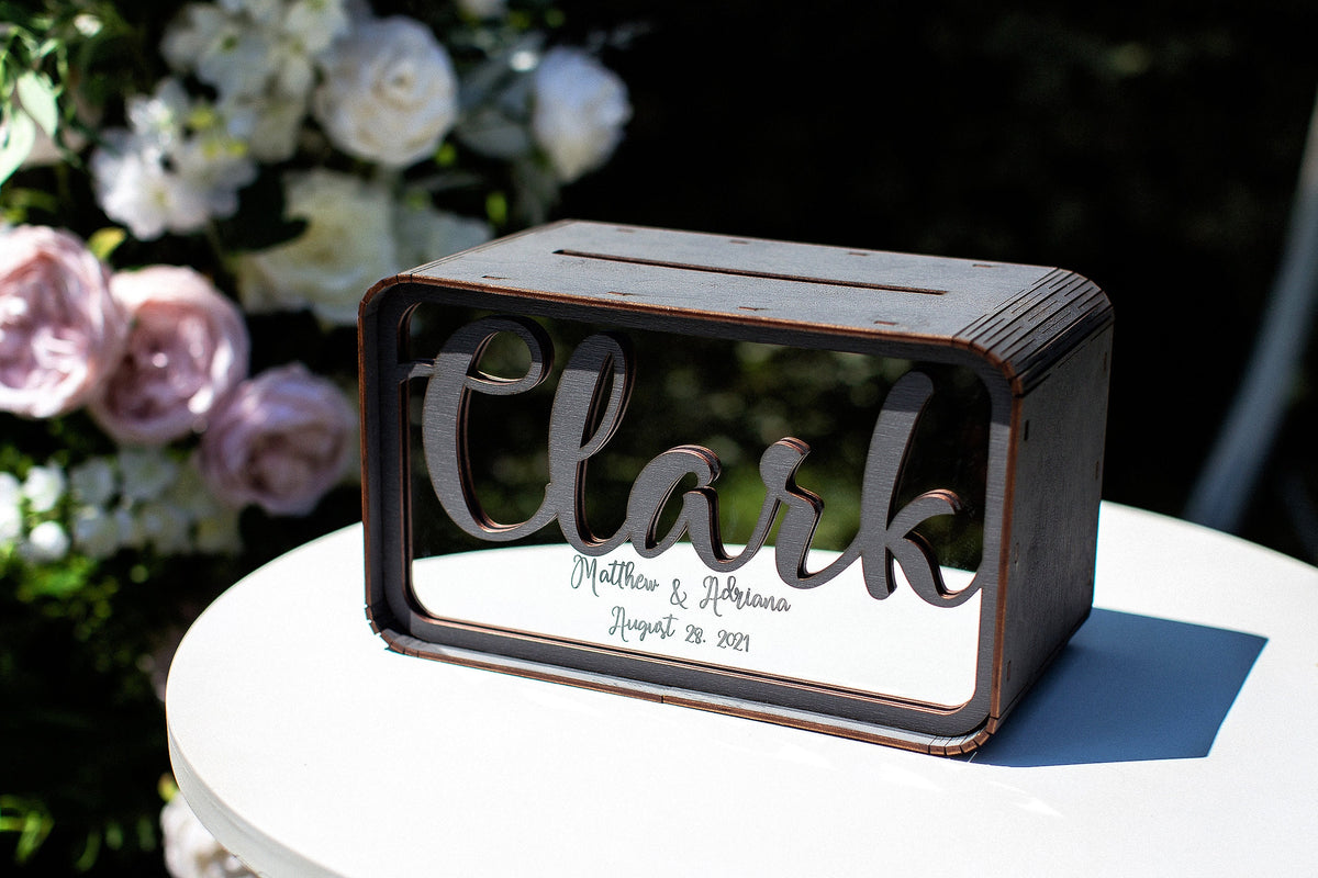 Personalized Wedding Card Box with Names and Date, Custom Wooden Money Box, Wedding Card Holder, Wedding Reception Gift Table Decor
