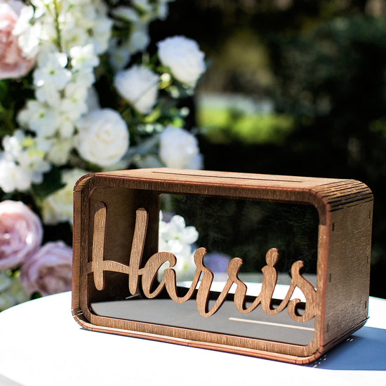Personalized Wedding Card Box with Names and Date, Custom Wooden Money Box, Wedding Card Holder, Wedding Reception Gift Table Decor