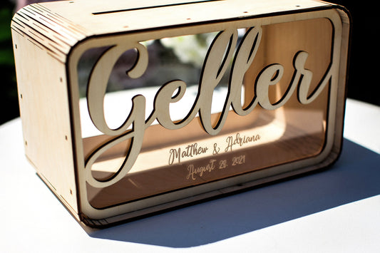 Personalized Wedding Card Box with Names and Date, Custom Wooden Money Box, Wedding Card Holder, Wedding Reception Gift Table Decor