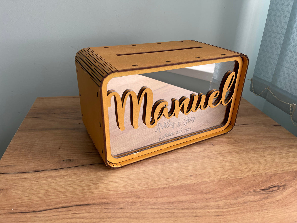 Wedding Cash Gift Box, Personalized Wooden Card Box, Elegant Wedding Money Holder, Custom Wedding Card Box, Wedding Reception Decor
