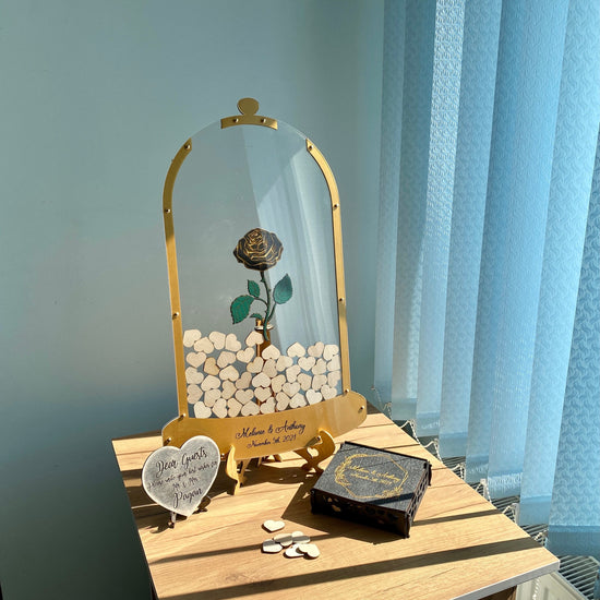 Beauty Guest Book, Wedding Guest Book, Rose Drop Box, Beast Wedding Guest Book, Wedding Guest Book Alternative, Rose in Flask, Tale As Old