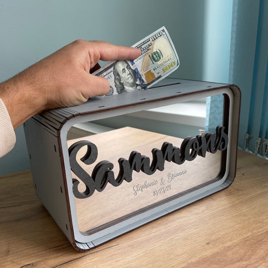 Modern Wedding Money Box, Personalized Wooden Card Box, Custom Wedding Card Holder, Minimalist Wedding Gift Box, Reception Table Decor