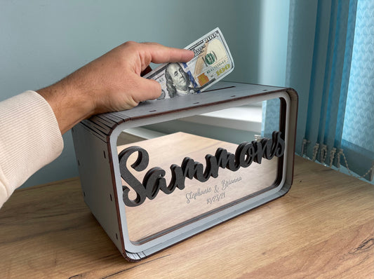 Modern Wedding Money Box, Personalized Wooden Card Box, Custom Wedding Card Holder, Minimalist Wedding Gift Box, Reception Table Decor