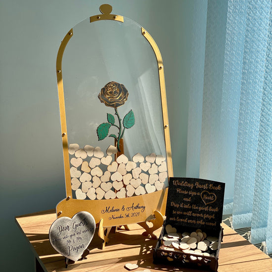 Beauty Guest Book, Wedding Guest Book, Rose Drop Box, Beast Wedding Guest Book, Wedding Guest Book Alternative, Rose in Flask, Tale As Old