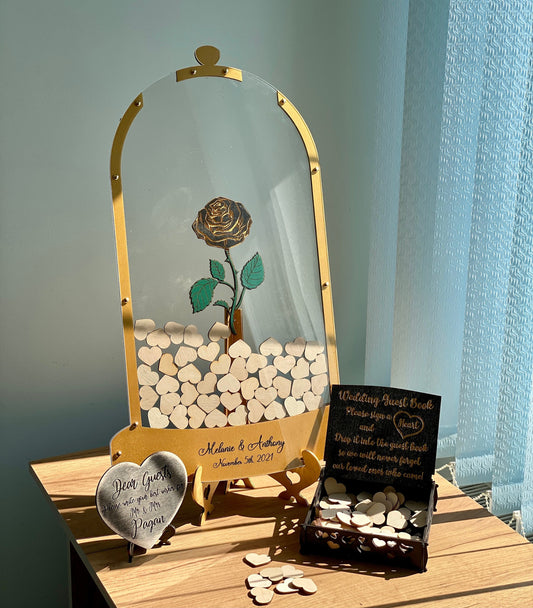 Beauty Guest Book, Wedding Guest Book, Rose Drop Box, Beast Wedding Guest Book, Wedding Guest Book Alternative, Rose in Flask, Tale As Old