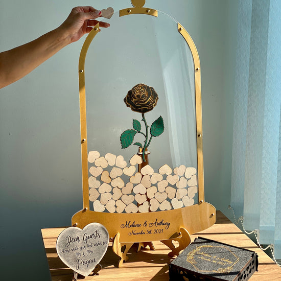 Beauty Guest Book, Wedding Guest Book, Rose Drop Box, Beast Wedding Guest Book, Wedding Guest Book Alternative, Rose in Flask, Tale As Old