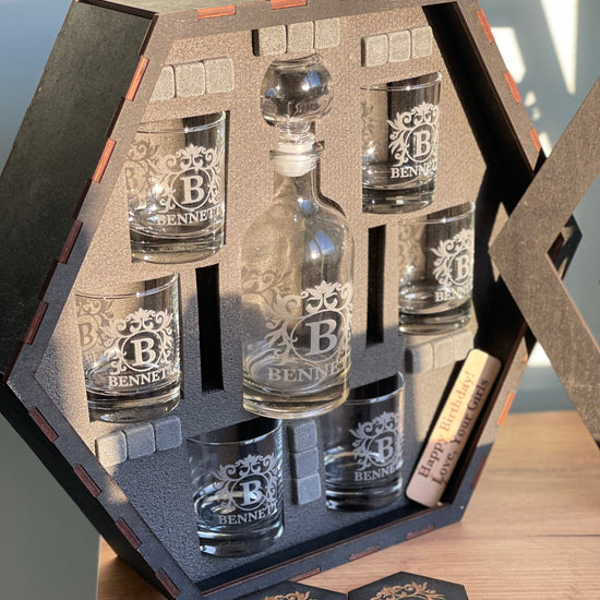 Whiskey Decanter Set, Christmas Gift, Whiskey Stones, Bourbon Decanter Set, Whiskey Glasses, Fathers Gift, Gift fo Him, Personalized Glasses