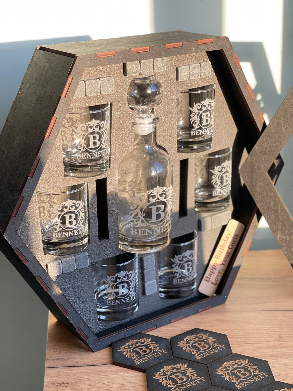 Whiskey Decanter Set, Christmas Gift, Whiskey Stones, Bourbon Decanter Set, Whiskey Glasses, Fathers Gift, Gift fo Him, Personalized Glasses