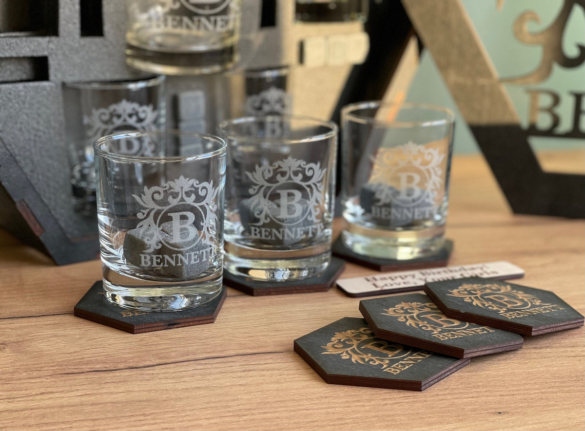 Whiskey Decanter Set, Christmas Gift, Whiskey Stones, Bourbon Decanter Set, Whiskey Glasses, Fathers Gift, Gift fo Him, Personalized Glasses