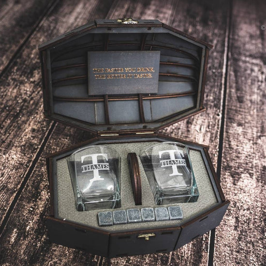 Personalized Whiskey Glass Set, Barrel Gift Box, Engraved Whiskey Glasses, Custom Father's Day Gift, Birthday Gift for Him