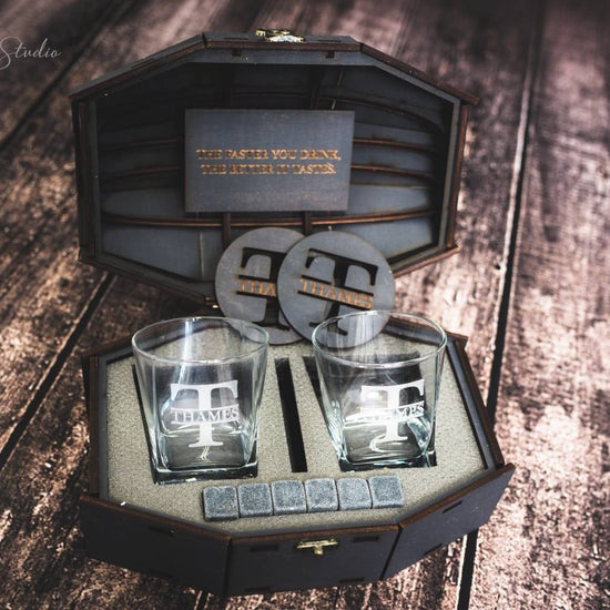 Personalized Whiskey Glass Set, Barrel Gift Box, Engraved Whiskey Glasses, Custom Father's Day Gift, Birthday Gift for Him