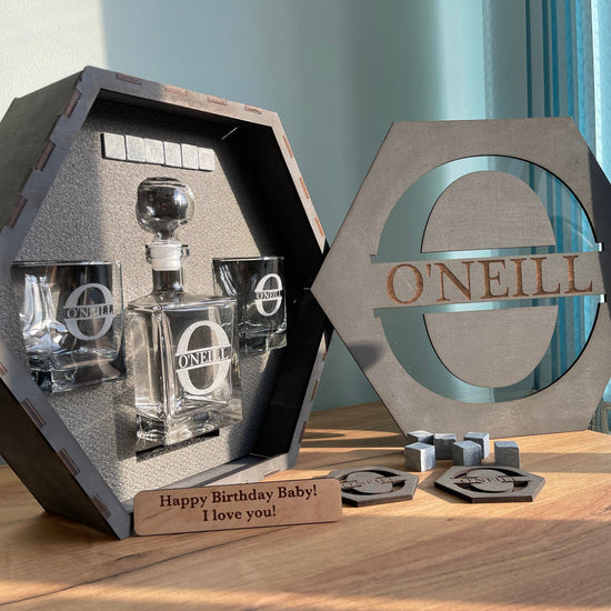 Father's Gift, Gift for Him, Whiskey Decanter Set, Whiskey Stones, Whiskey Glasses, Best Man Gift, Personalized Decanter Set, Bourbon Glass
