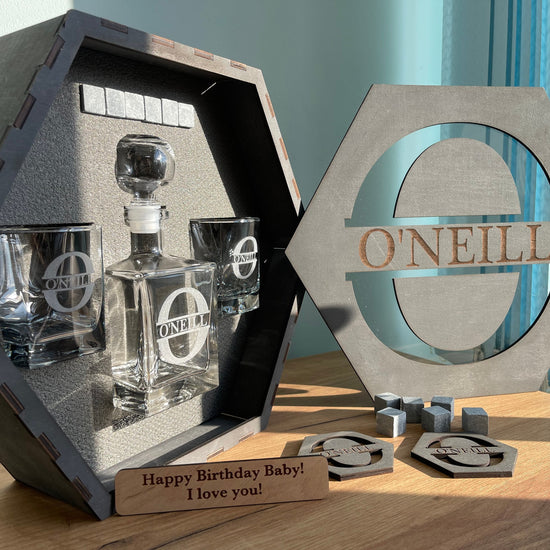 Father's Gift, Gift for Him, Whiskey Decanter Set, Whiskey Stones, Whiskey Glasses, Best Man Gift, Personalized Decanter Set, Bourbon Glass