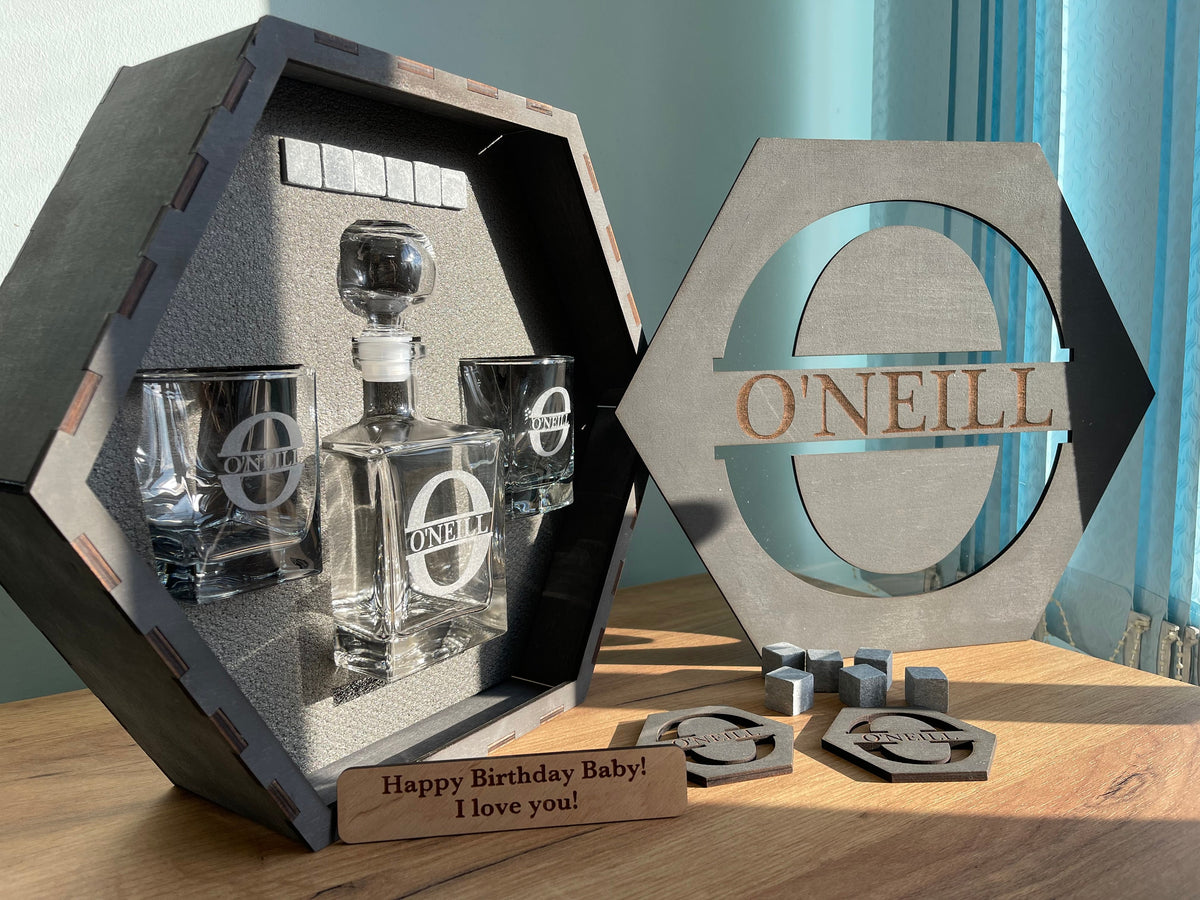 Father's Gift, Gift for Him, Whiskey Decanter Set, Whiskey Stones, Whiskey Glasses, Best Man Gift, Personalized Decanter Set, Bourbon Glass