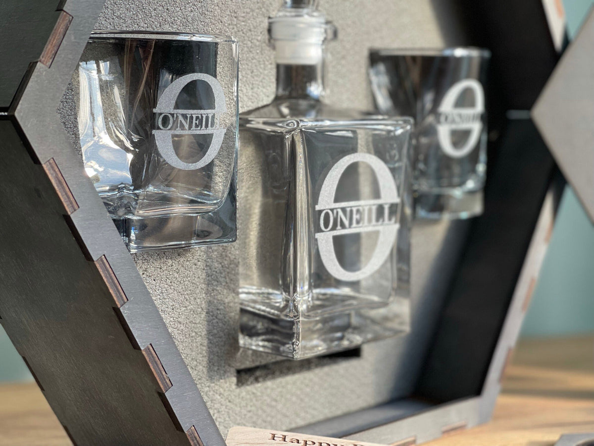 Father's Gift, Gift for Him, Whiskey Decanter Set, Whiskey Stones, Whiskey Glasses, Best Man Gift, Personalized Decanter Set, Bourbon Glass