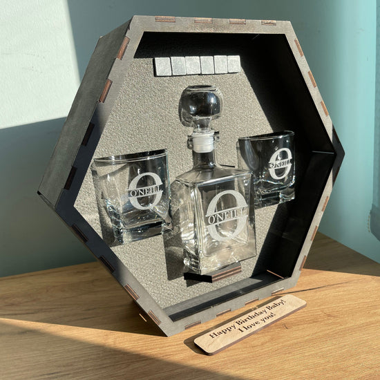 Father's Gift, Gift for Him, Whiskey Decanter Set, Whiskey Stones, Whiskey Glasses, Best Man Gift, Personalized Decanter Set, Bourbon Glass