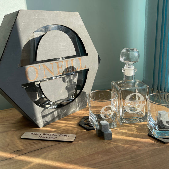 Father's Gift, Gift for Him, Whiskey Decanter Set, Whiskey Stones, Whiskey Glasses, Best Man Gift, Personalized Decanter Set, Bourbon Glass