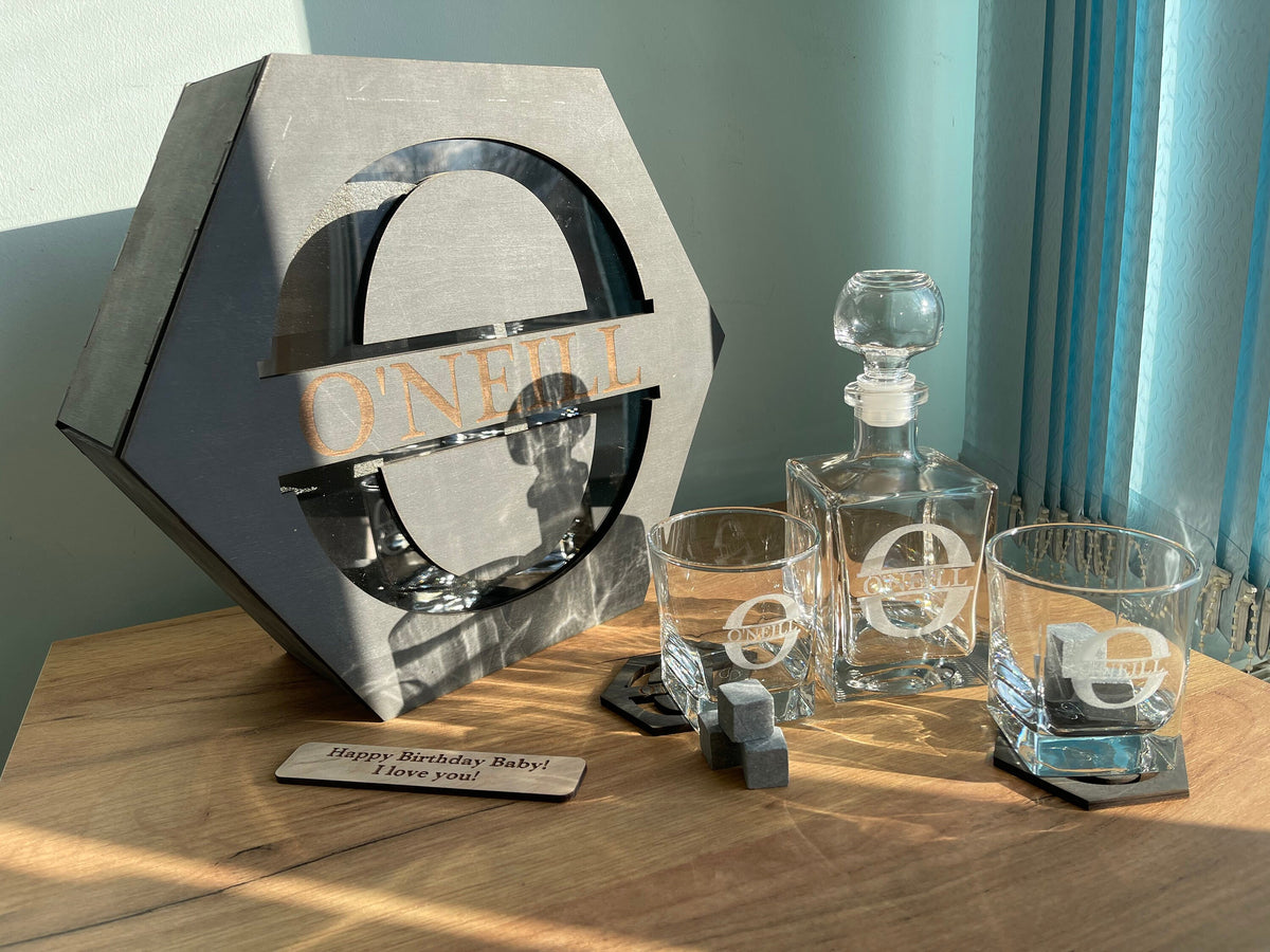 Father's Gift, Gift for Him, Whiskey Decanter Set, Whiskey Stones, Whiskey Glasses, Best Man Gift, Personalized Decanter Set, Bourbon Glass